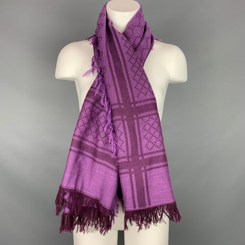 GUCCI Purple Monogram Cotton Fringe Scarf