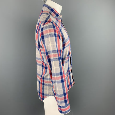 BILLY REID Size S Gray & Blue Plaid Cotton Button Up Long Sleeve Shirt