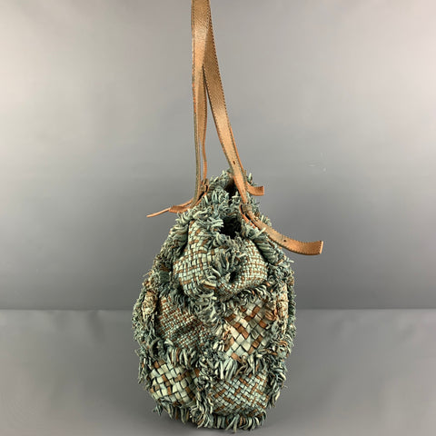 GIORGIO BRATO Sac fourre-tout en cuir tressé vert beige