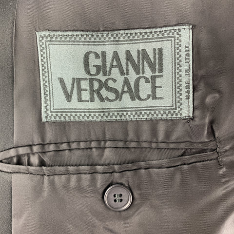 GIANNI VERSACE Size 42 Black Embroidered Sleeve Wool Peak Lapel Tuxedo