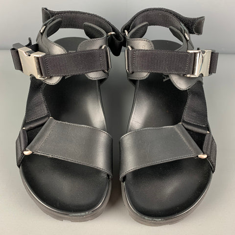 PRADA Size 8 Black Leather Belted Buckle Sandals