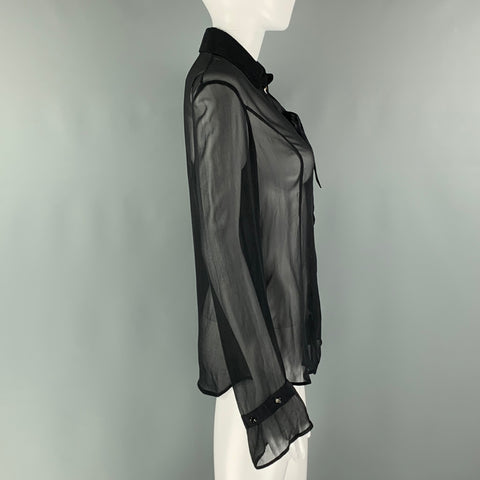 VALENTINO Roma Size 6 Black Silk See Through Laced Blouse