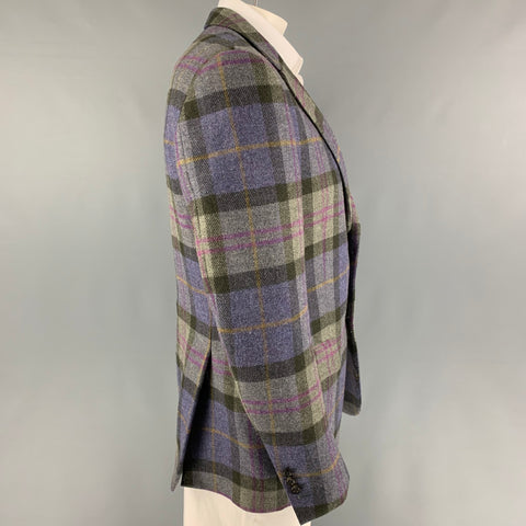 WINGTIP Size 42 Purple Grey Plaid Wool Sport Coat