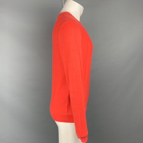 CALVIN KLEIN COLLECTION Size M Orange Knitted Cotton Crew-Neck Pullover