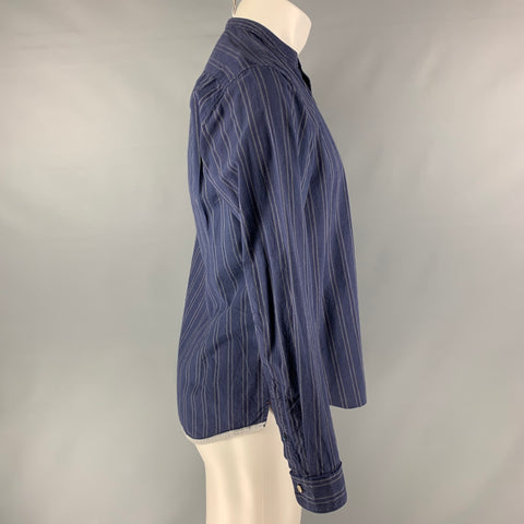 TINTORIA MATTEI 954 Taille M Chemise à manches longues en coton à rayures marine et grise