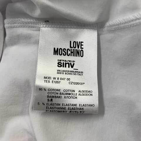 LOVE MOSCHINO Size 4 White Black Cotton / Elastane Peter Pan Collar Blouse