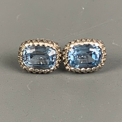 Boutons de manchette VINTAGE en cristal bleu argent