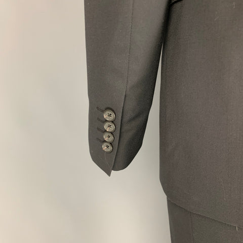 LANVIN Size 42 Regular Black Wool Notch Lapel Suit
