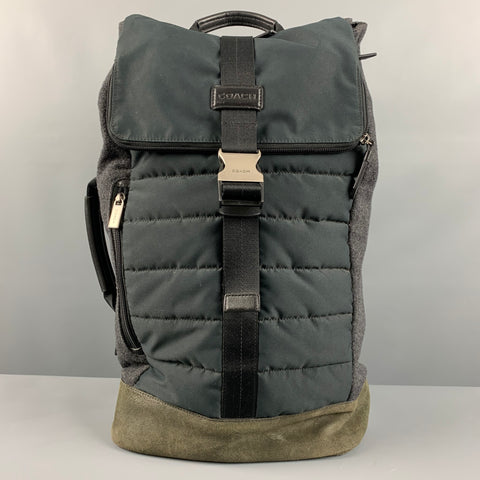 COACH Grey Dark Green Mixed Fabrics Suede Fabric Backpack