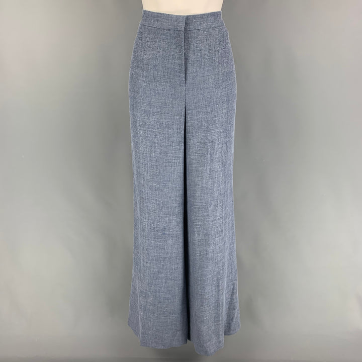 LAFAYETTE 148 Size 10 Blue Linen Wool Textured Wide Leg Dress Pants