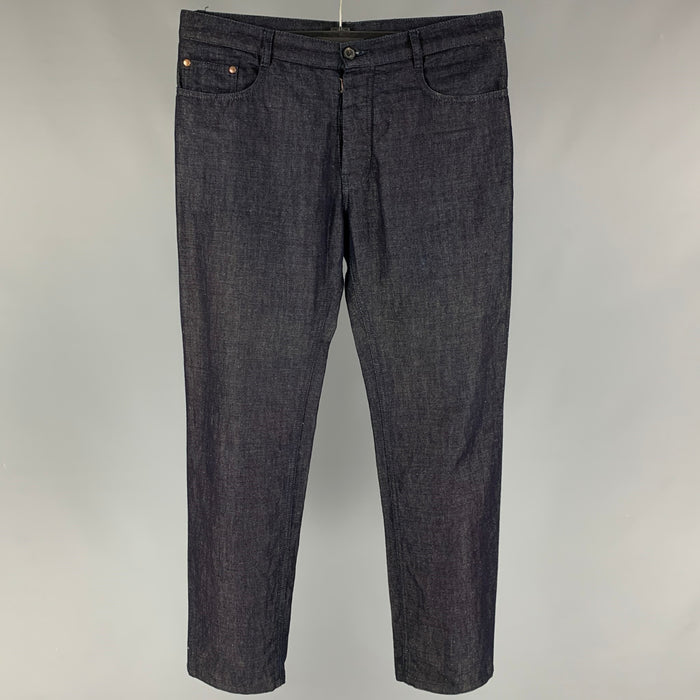 MAISON MARGIELA Size 34 Indigo Cotton Linen Button Fly Jeans