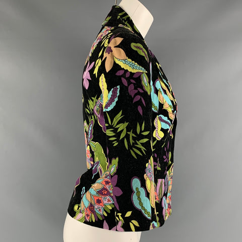 TRINA TURK Size 2 Black Multicolour Cotton 3/4 Sleeves Jacket