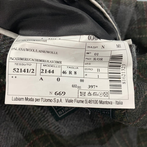 LUIGI BIANCHI Size 36 Grey & Olive Plaid Wool / Cashmere Sport Coat