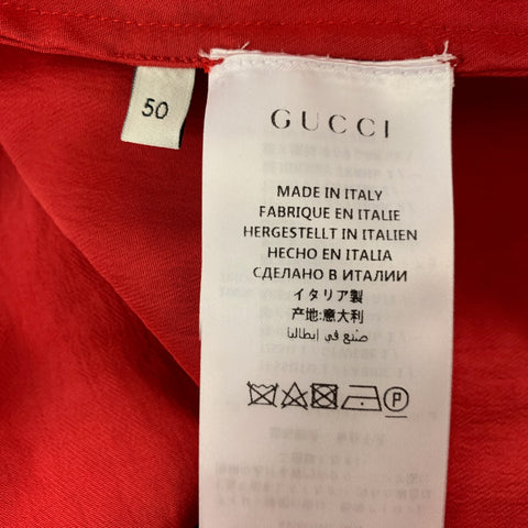 GUCCI Size M Red Multi-Color Graphic Silk  Acetate Short Sleeve Shirt