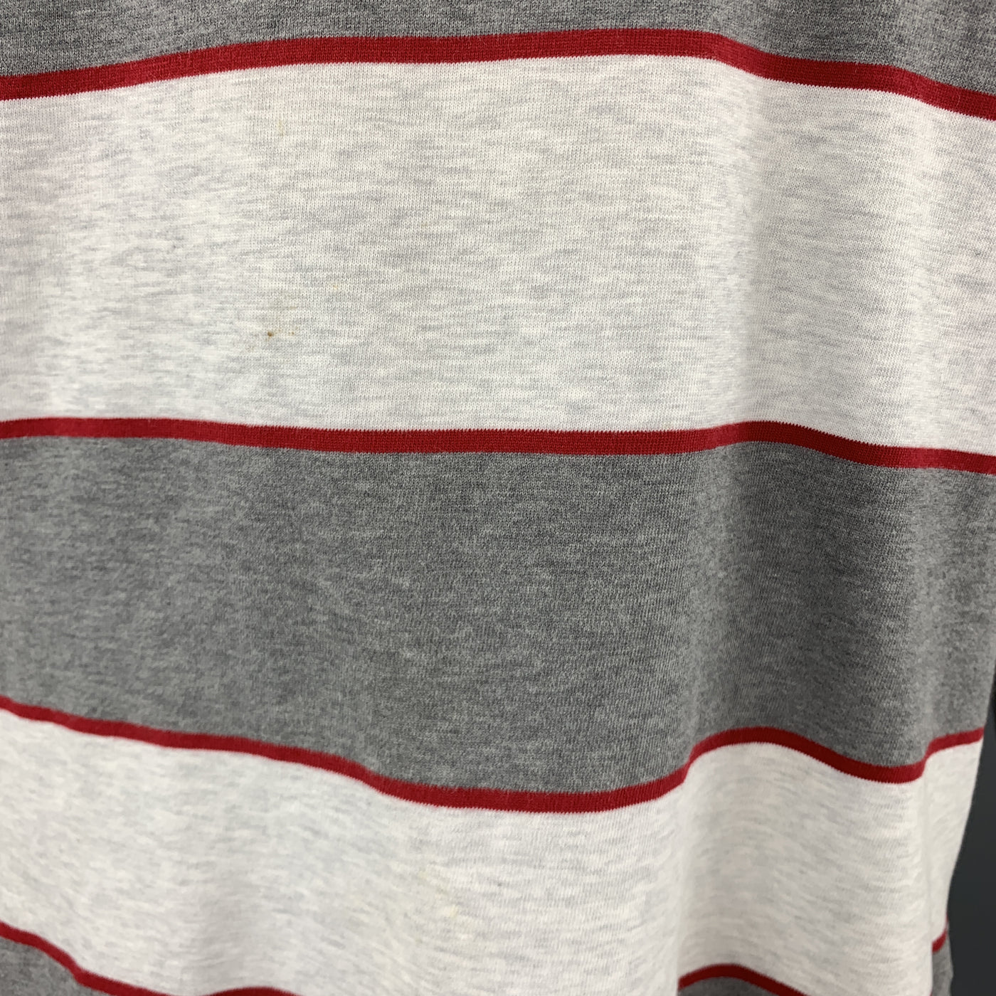 LORO PIANA Size XL Grey & Red Striped Cotton Buttoned Long Sleeve Polo