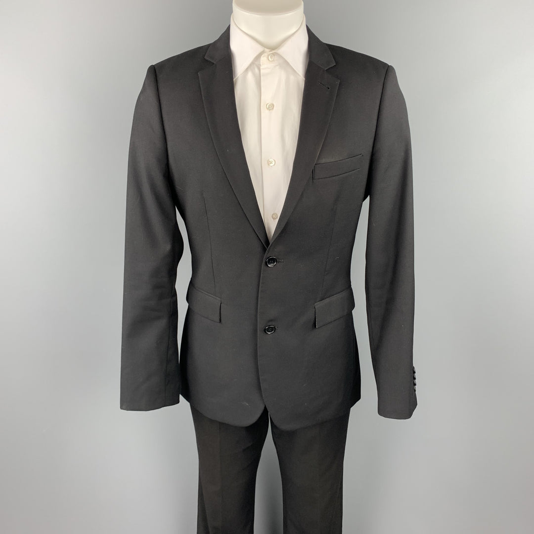 TOP MAN Size 40 Regular Black Polyester Blend Notch Lapel Suit