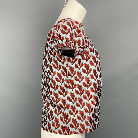 PHILOSOPHY di LORENZO SERAFINI Chemisier en polyester à feuilles jacquard bleu et rouille taille 2
