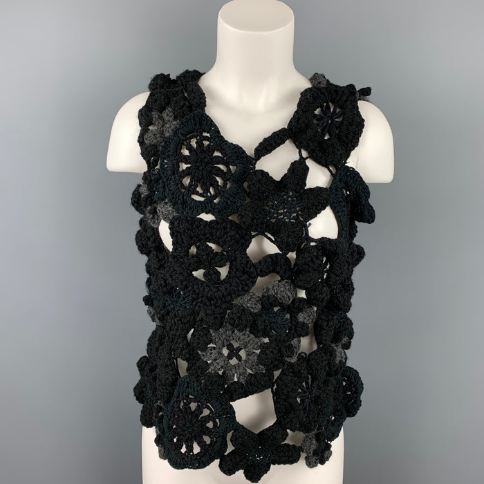 COMME des GARCONS TRICOT Size M Black & Grey Crochet Pullover Casual Top