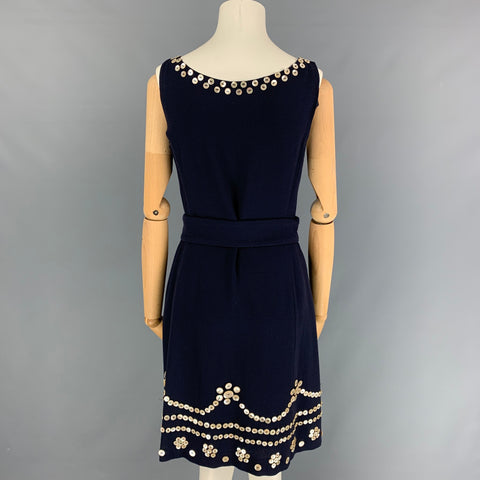 Vintage MOSCHINO Size 8 Navy Wool Blend Applique Shift Dress