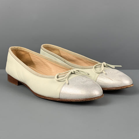 CHANEL Size 7 Mint Leather Cap Toe Ballerina Flats