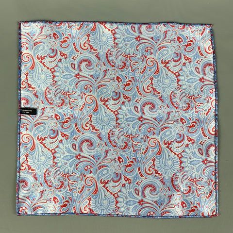 STEFANO RICCI Blue Red Paisley Silk Pocket Square