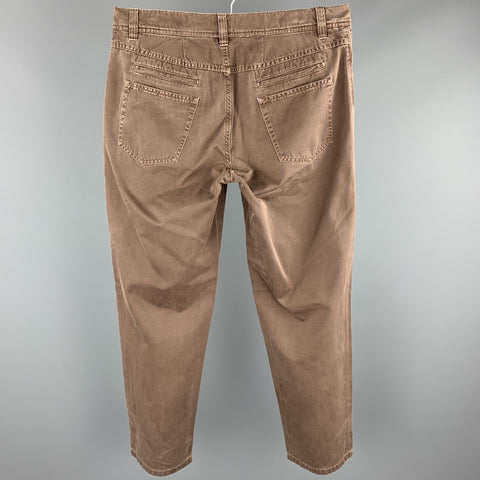 BRUNELLO CUCINELLI Size 34 Brown Wash Cotton Zip Fly Casual Pants