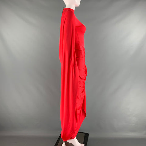BALENCIAGA Size 4 Red Polyamide Eastane Draped Long Sleeve Gown