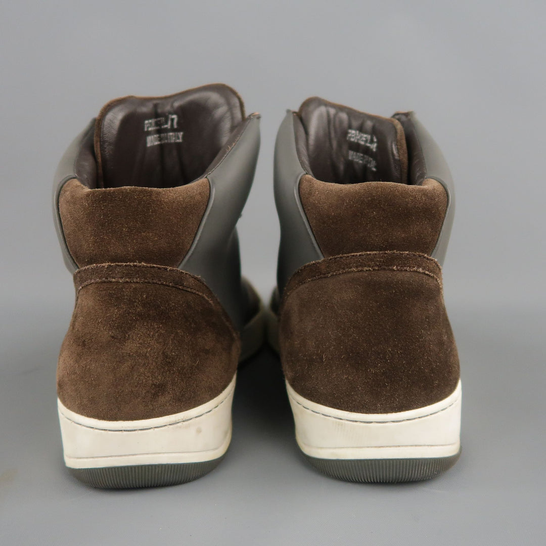LANVIN Size 8 Brown Suede & Grey RUbber High Top Sneakers
