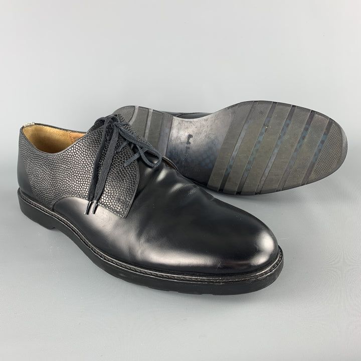 PAUL SMITH Size 11 Black Textured Leather Upper Lace Up Derbys