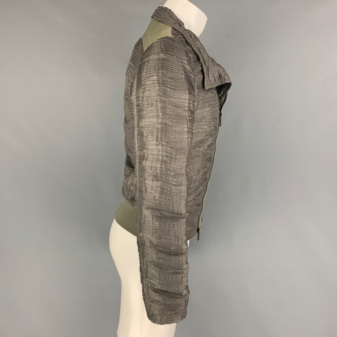 EMPORIO ARMANI Size 38 Olive Ruched Polyester Asymmetrical Jacket
