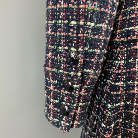CHANEL FW 2013 Talla 2 Traje de falda de línea A con cuello alto de tweed multicolor azul marino