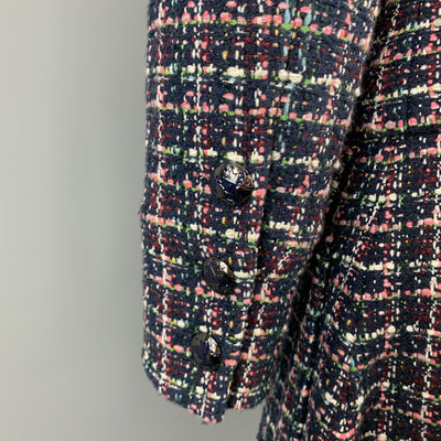 CHANEL FW 2013 Size 2 Navy Multi-Color Tweed High Collar A Line Skirt-Suit