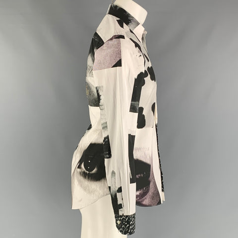PAUL SMITH Taille M Chemise à manches longues boutonnée en coton imprimé blanc et noir