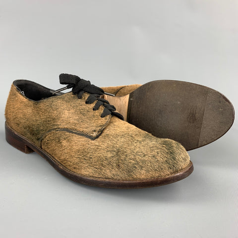 HENRY CUIR Zapatos brogue con cordones de pelo de becerro color topo Talla 8.5