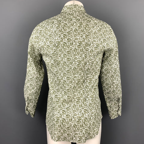 MAURIZIO BALDASSARI Size M Olive Print Linen / Cotton Long Sleeve Shirt