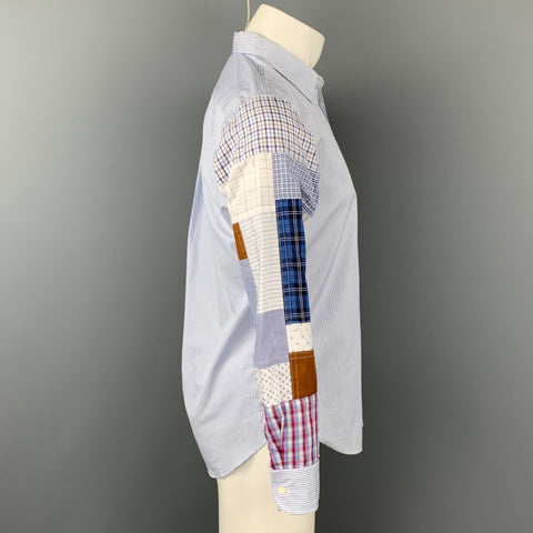JUNYA WATANABE Size S Blue & White Patchwork Stripe Cotton Long Sleeve Shirt