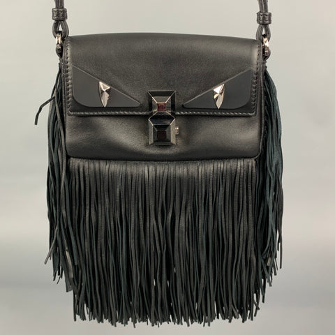 FENDI Black Fringe Leather Monster Mcro Baguette