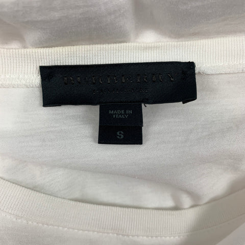 BURBERRY PRORSUM Size S White & Gold Cotton Embroidered Eapulettes T-Shirt