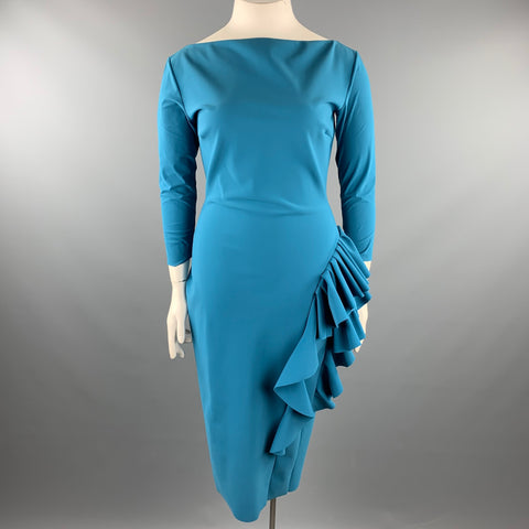 CHIARA BONI Taille 14 Robe de cocktail à volants mi-mollet en polyamide sarcelle