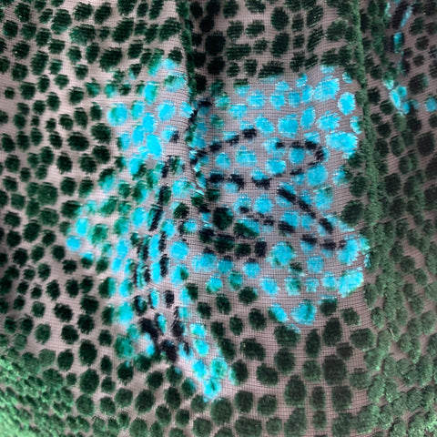 PRABAL GURUNG Size 0 Green Black Viscose  Silk Abstract floral V-Neck Dress Top
