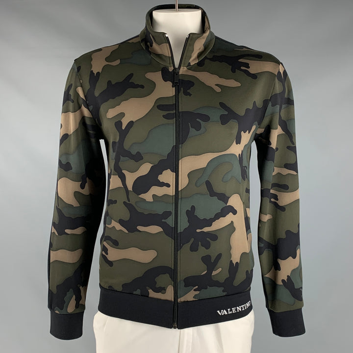 VALENTINO Size XL Green Brown Camo Polyamide Cotton Jacket