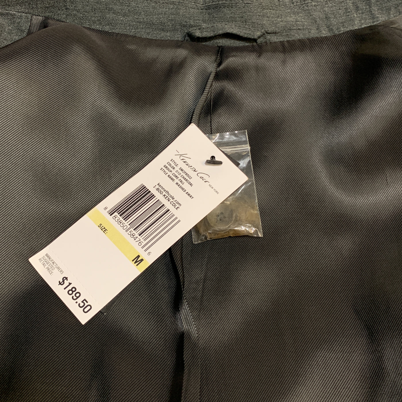 KENNETH COLE M Dark Gray Cotton / Linen Notch Lapel  Sport Coat