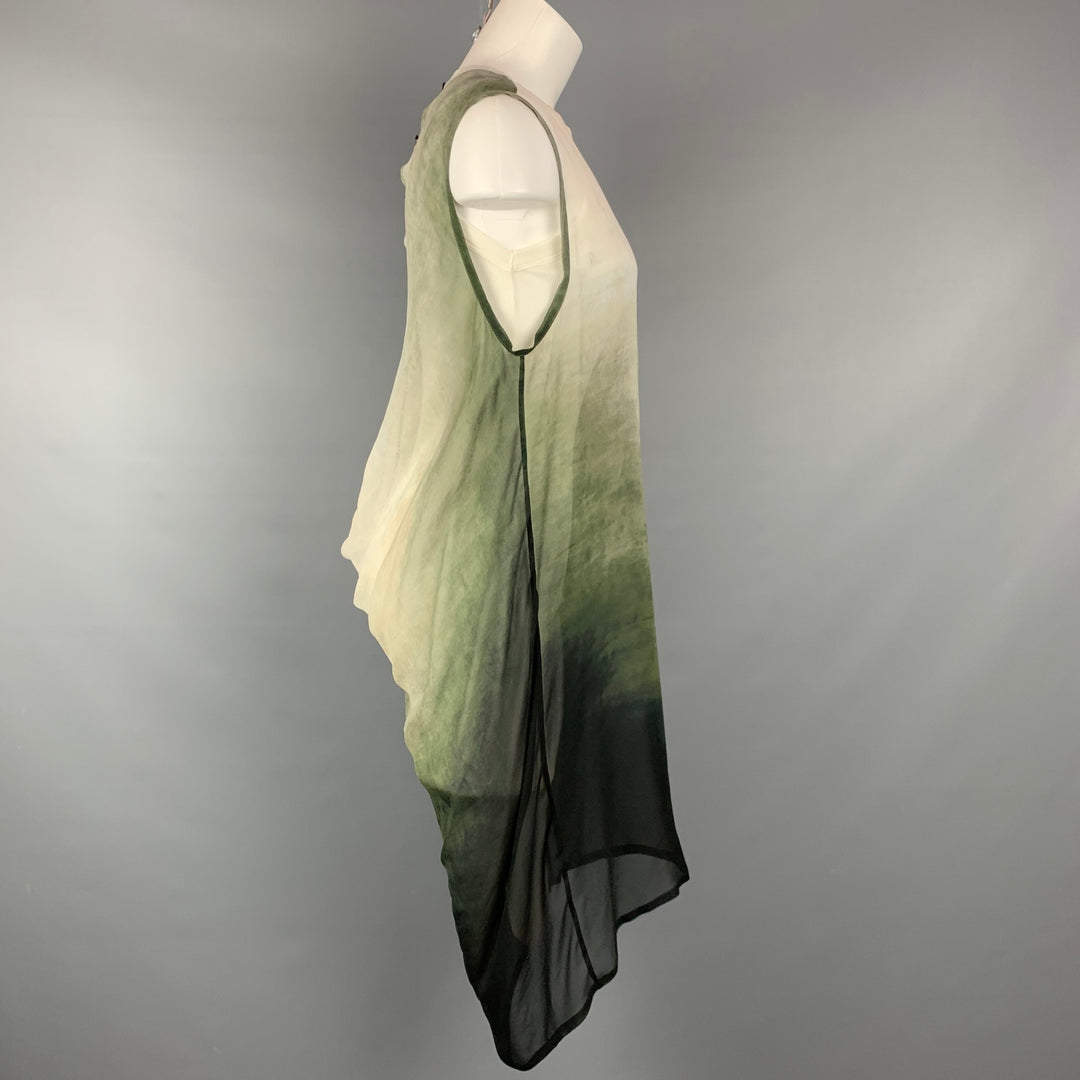 ANN DEMEULEMEESTER Talla 6 Vestido de cachemira / modal ombre verde y blanco
