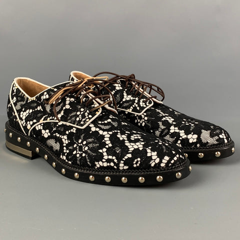 GIVENCHY Talla 6.5 Zapatos de cuero con encaje floral blanco y negro