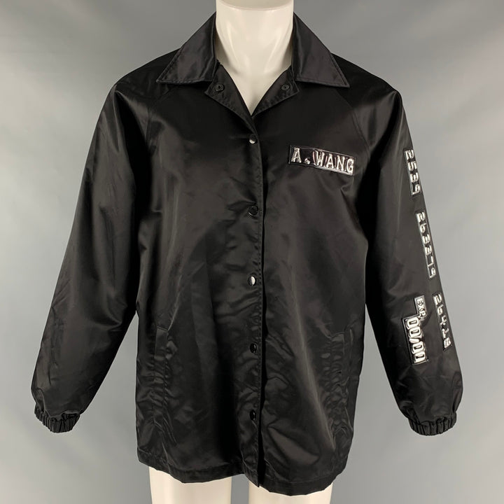 ALEXANDER WANG Size S Black Silver Logo Polyamide Snaps Jacket