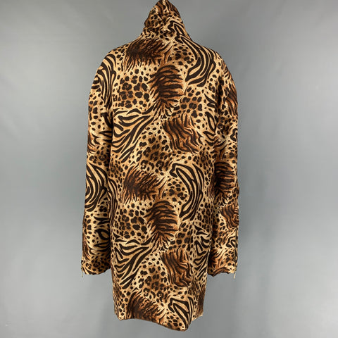 CALLE. JOHN COLLECTION Talla L Abrigo reversible con estampado animal de nailon viscosa marrón tostado