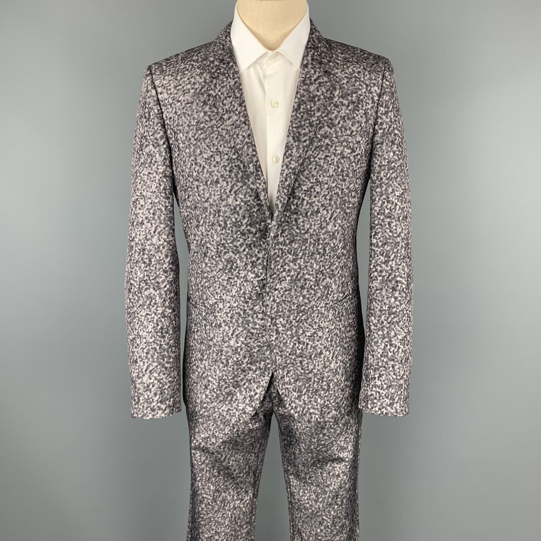 CALVIN KLEIN COLLECTION Size 40 Grey Spotted Polyester Notch Lapel Suit