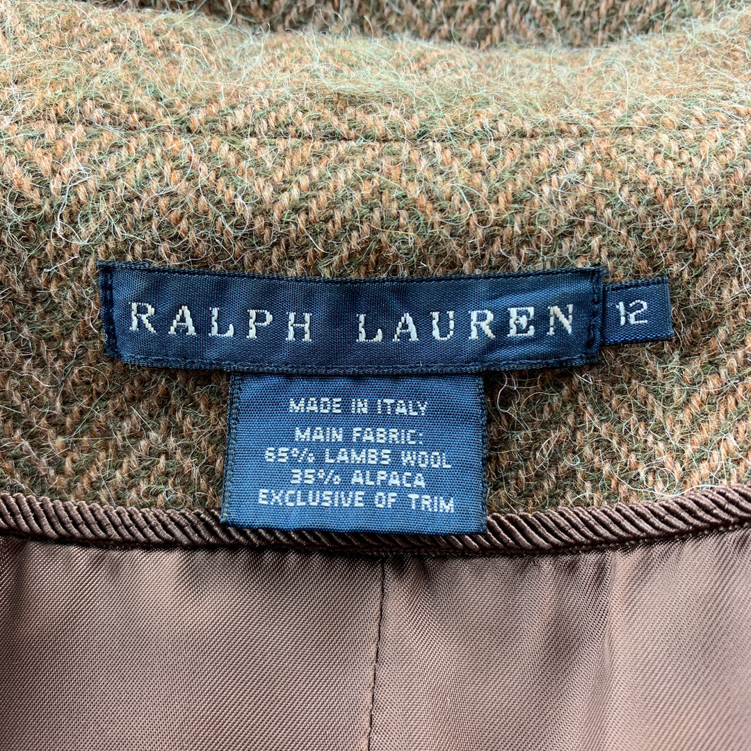 RALPH LAUREN Size 12 Brown Herringbone Lambswool Peak Lapel Jacket