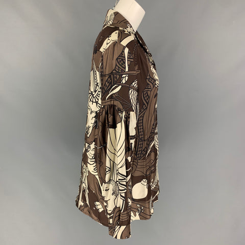 EDWARD CRUTCHLEY FW 18 Size XS Brown Beige Silk Print Button Up Shirt