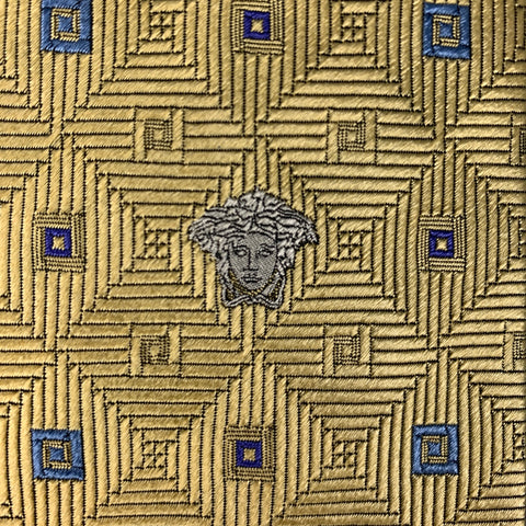 VERSACE Gold &  Blue Squares Silk Tie